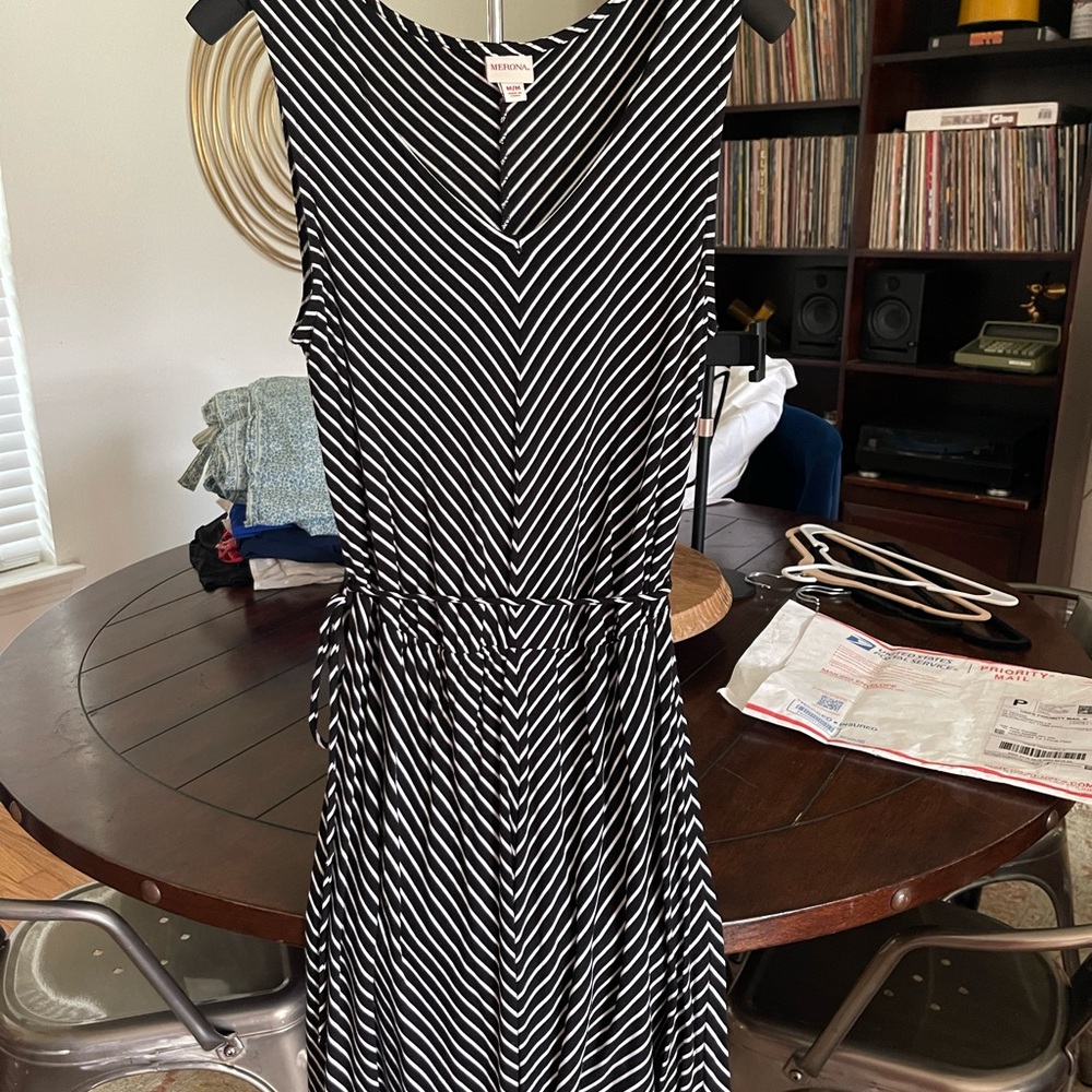 Women's Navy and White Striped Dress with belt